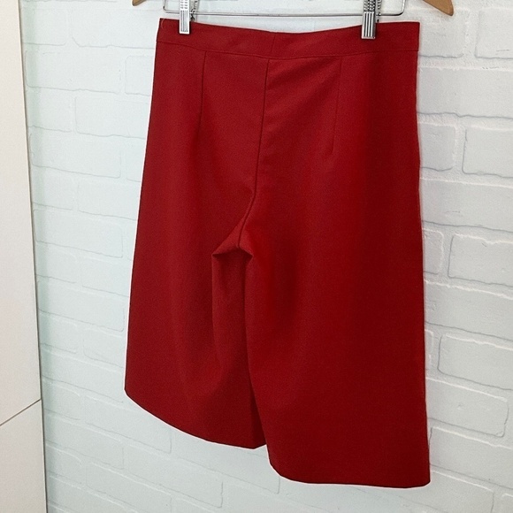 Zara Culotte Trousers Cropped Red Brick Cinnamon Wide leg Slash Pockets M - Picture 10 of 11